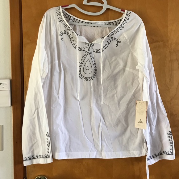 Prana Tops - White Embroidered Peasant Tunic Top